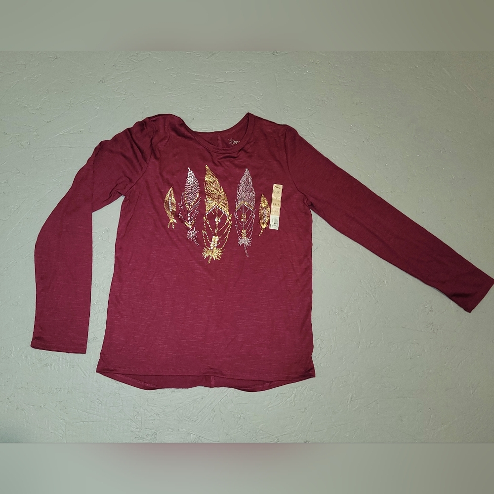 Mudd Girls Light Sweater, Burgundy With Gold Embellishments, L 10/12